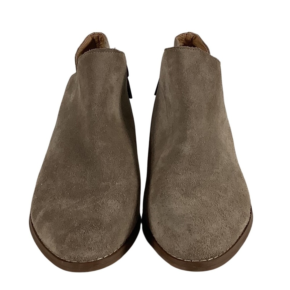 Lucky Brand Basel Taupe Suede Ankle Booties Split Side Zip Stacked Heel‎ Size 7M